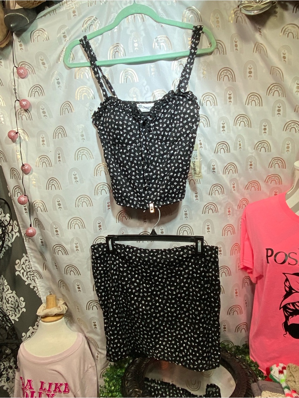 No Boundaries Black Floral Tie-Front Crop Camisole